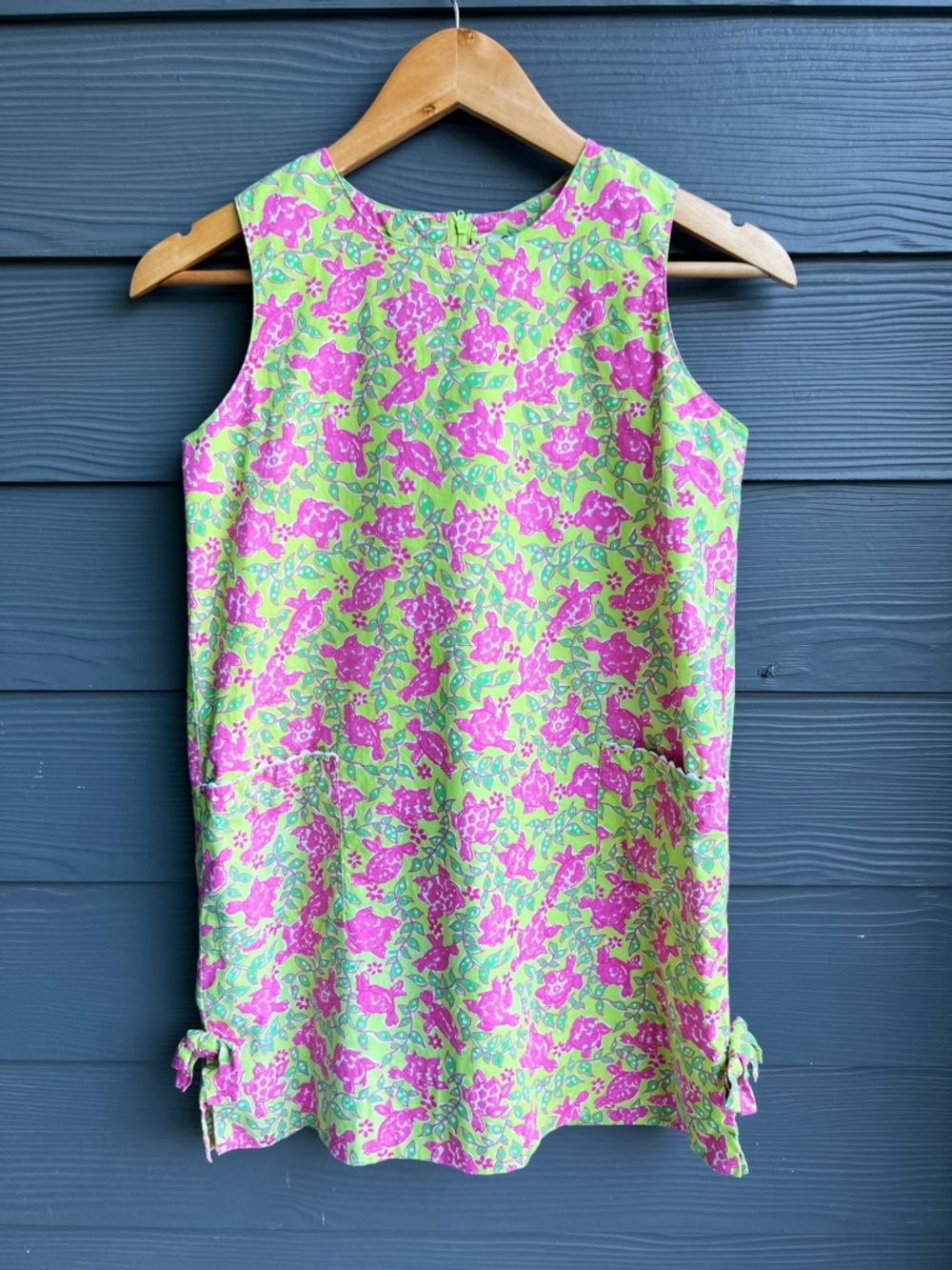 Vintage Lilly Pulitzer Green And Pink Sleeveless Turtle Girls Dress Size 12
